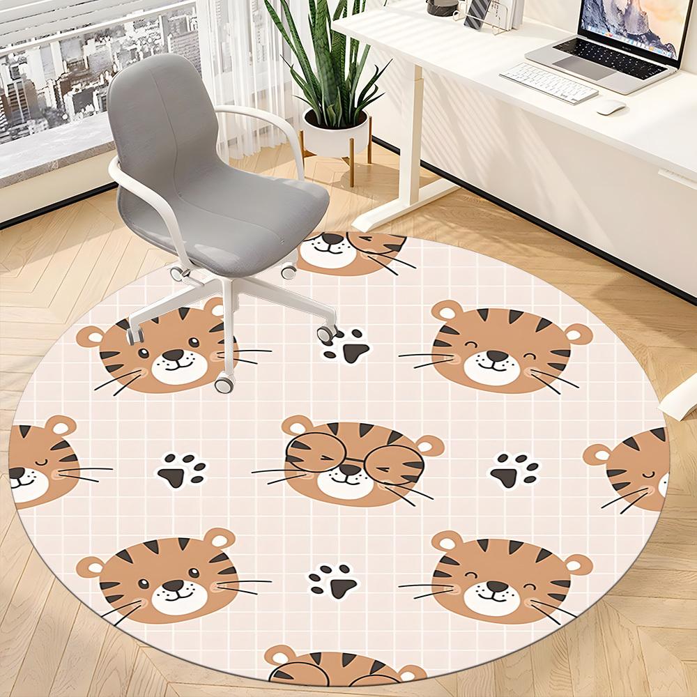 1pc Tiger Prints Office Round Area Rug, Indoor Mat Suitable For Office, Under Office Chairs Bedroom Living Room Home Decor, Room Deco
