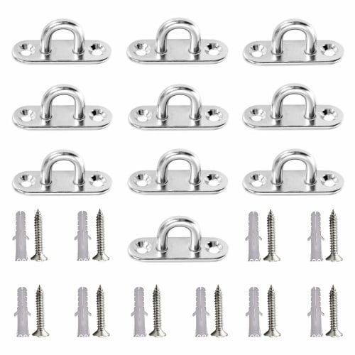 YFFSFDC Rectangular Pad Eyes, 10-Piece Set with 20 Screws, Eye Plate, Stainless Steel Loop, 304 Stainless Steel, M5, Ceiling Hook, U-Shaped, Fixing Ha