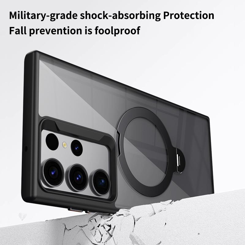 For Samsung Galaxy S23 Ultra Magnetic Case TPU+Acrylic Phone Cover Rotary Ring Kickstand