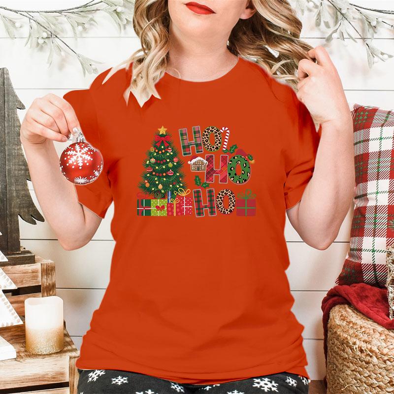 New Christmas Tree HO HO HO Print T Shirt Women Funny  Merry Christmas Tops Tees Female Short Sleeve Crew Neck Women Xmas Tshirt