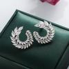 Luxury Full Inlaid 5A Zircon Fashion Popular Feather Leaf Shape  Silver Needle Earrings Women Birthday Gift Party