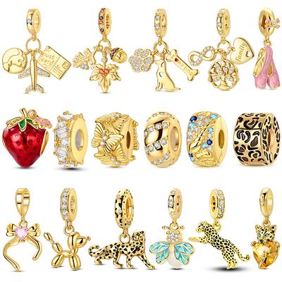Gold Series Charms Beads 925 Silver Leopard Original Pendant Fit Bracelet Making Woman Jewelry