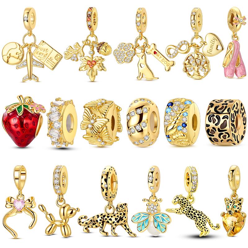 Gold Serie Charms Perlen Kupfer Leopard Original Anhänger Passend Armband Herstellung Frau Schmuck