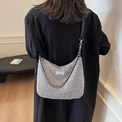 Sac en peluche automne et hiver texture moelleuse sac messager sac polyvalent mode femme sac chaîne sac sous-bras femme