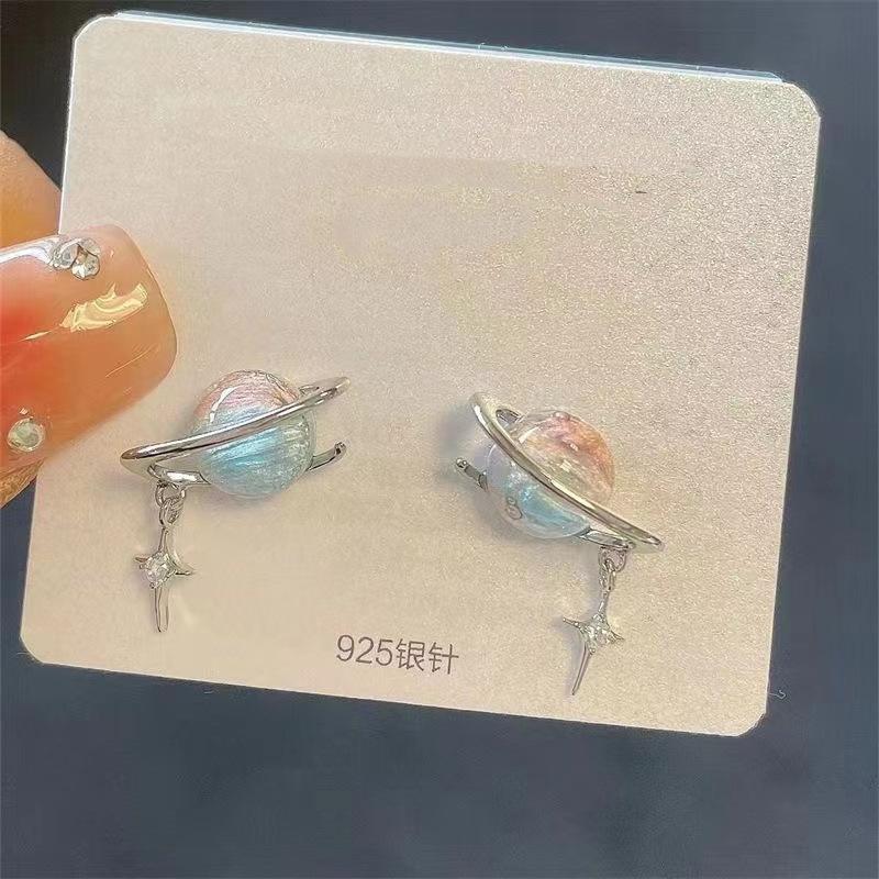 

Fashion Planet Round Earrings Woman Cat Eye Personality Hundred Match Star Earrings Girl Exquisite Jewellery Gifts