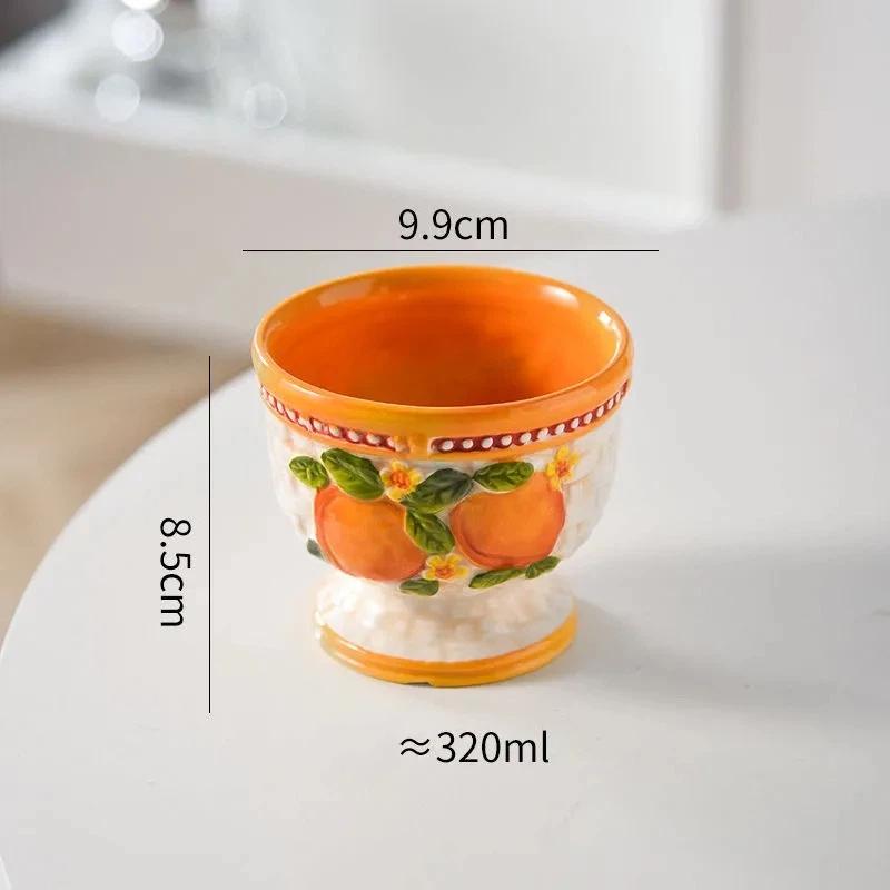 High-Quality Ceramic Dessert Bowl Ice Cream Cup Hand-Painted Embossed Home Use