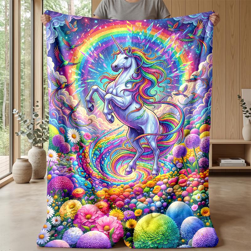 Rainbow Unicorn Fantasy Theme blanket Lightweight Warm Flannel Blanket Decorative Throw Blanket for Home Decoration