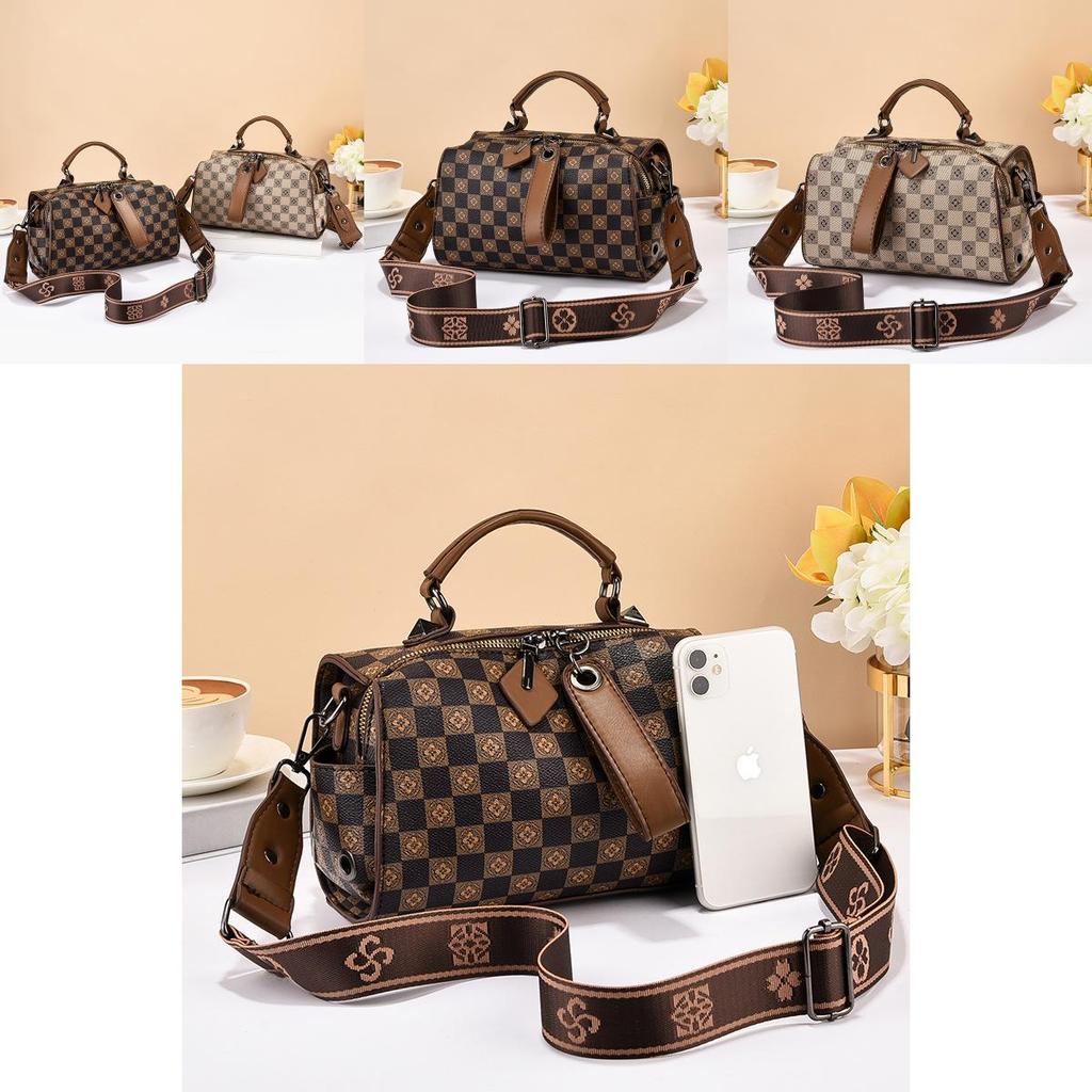 Elegante Borsa a Mano da Donna Boston di Alta Gamma Borsa a Tracolla Casual in Caffè o Kaki