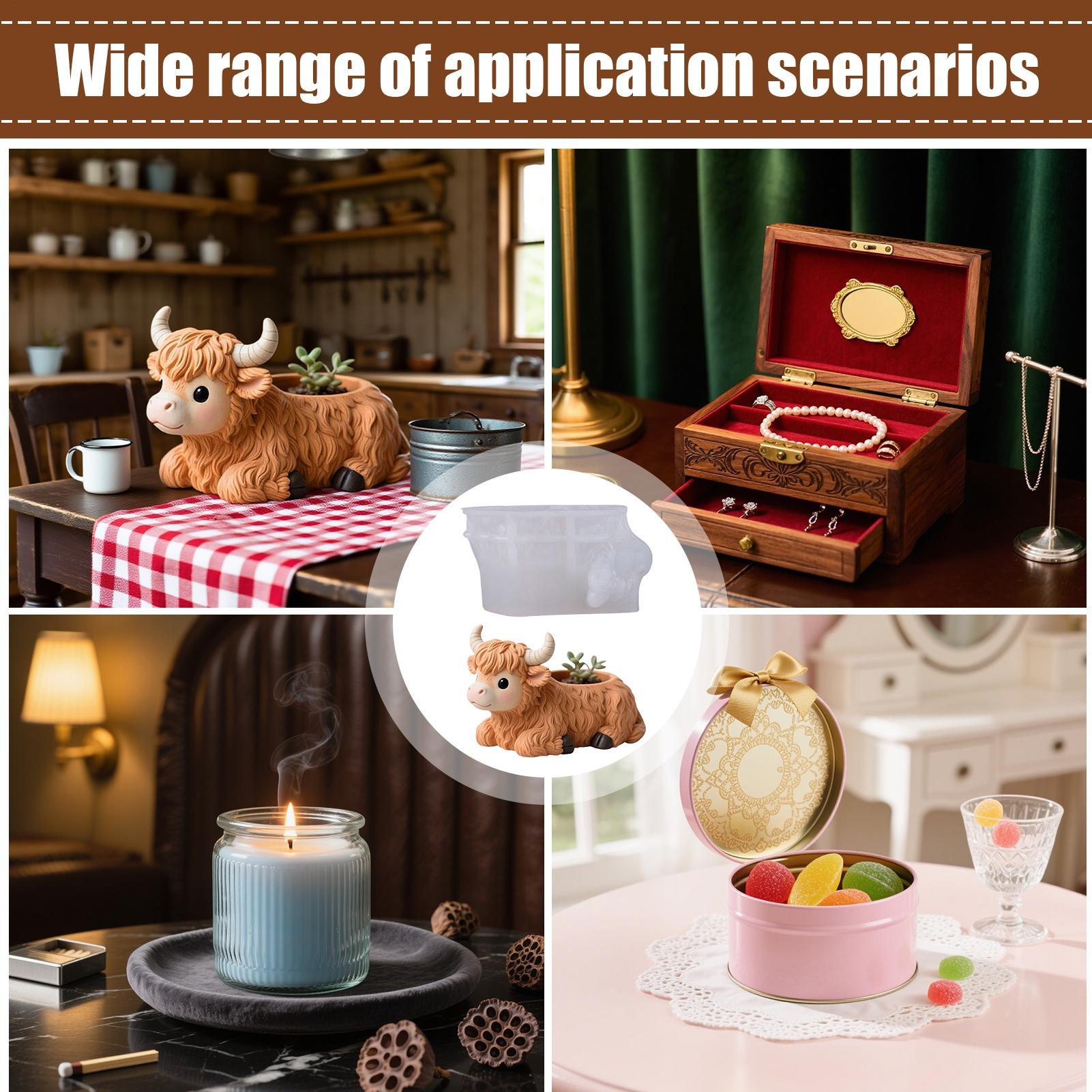 3D Highland Cow Candle Silicone Mold Cute Animal Resin Mold 3D Cute Ornament Lying Down Mold for Flower Pots Candle Jars CN