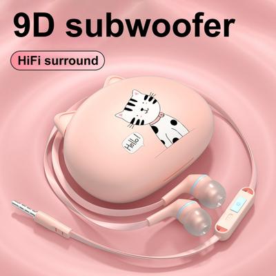 Wired Earphone In-ear Noise Reduction Universal HiFi Stereo Headphone with Cartoon Cat Ear Storage Box for Mobile Phone