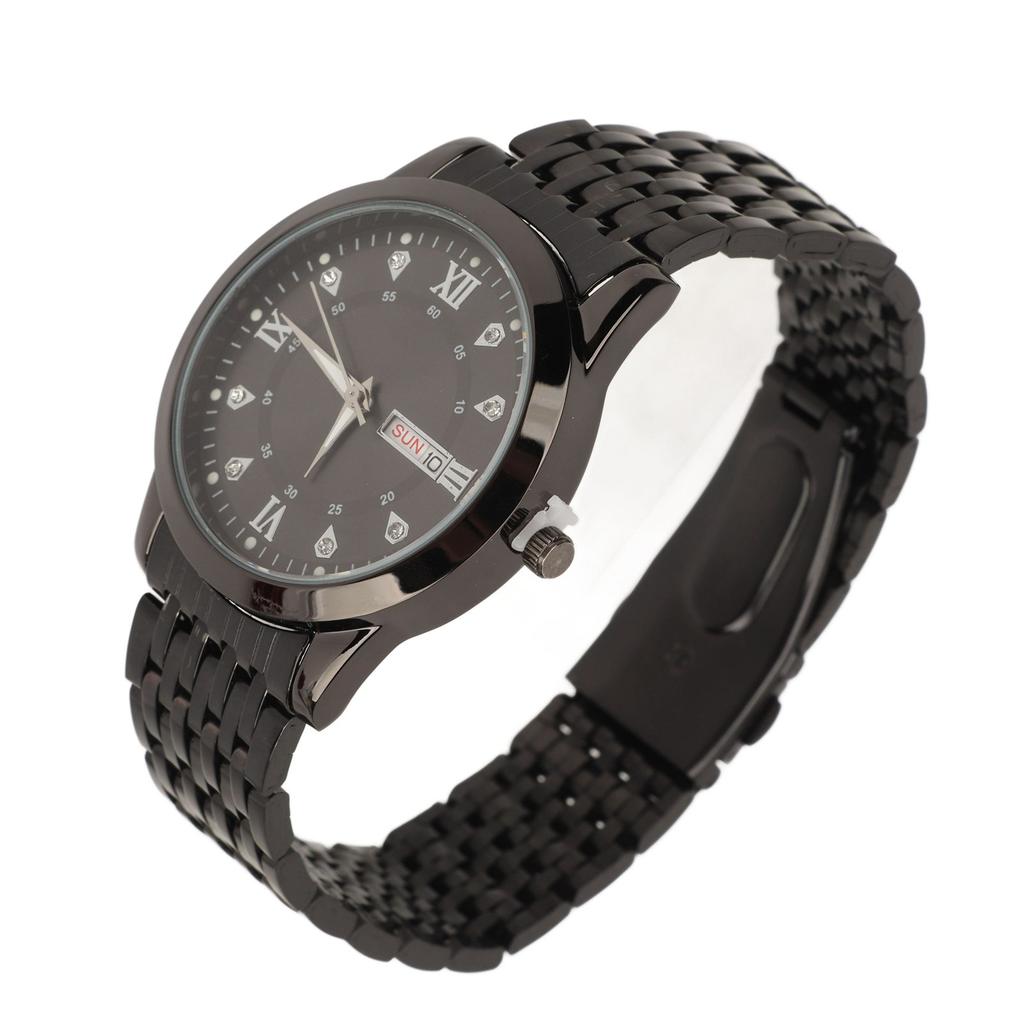 Watch for Men Quartz Day Date Waterproof Casual Luxury Luminous Fashion Dress Watch with Alloy Watchband for Business Black