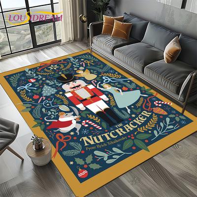 Christmas Tree New Year Nutcracker Cartoon Fairy Tales Carpet Rug for Living Room Bedroom Home Sofa Decoration,Kids Floor Mat