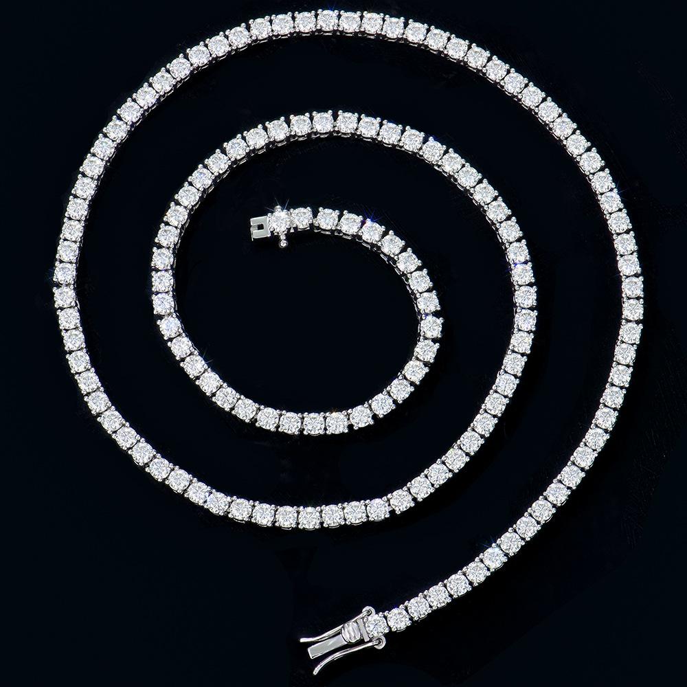 Men's Moissanite Tennis Chain Necklace in Gold-Plated 925 Sterling Silver - Luxurious, Simple Hip Hop Jewelry