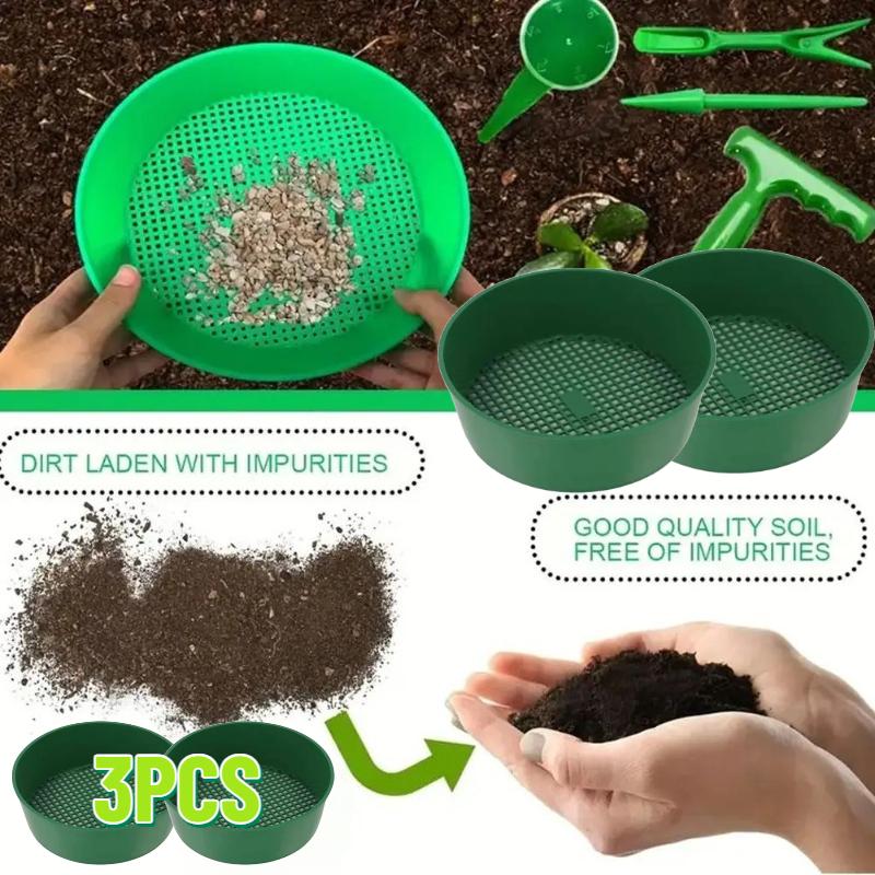 3Pcs Plastic Soil Sieve Filter Mesh for Soil Stone Sifting Filtration Home Garden Flower Plant Nursery Tools (Green)