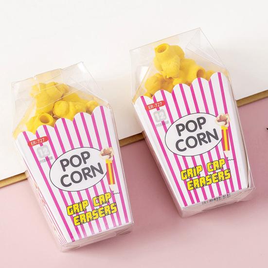 10Pcs Popcorn-Shaped Pencil Cap Eraser Set Cute Rubber Erasers for Kids Students Fun Classroom Prize School Supply Party Favors