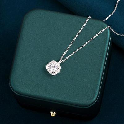 Women's S925 Sterling Silver Square Diamond Necklace - Luxury, Fashionable, and Versatile Collarbone Chain.