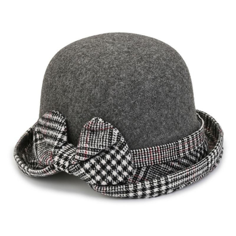 Women S Elegant Wool Bucket Hat With Bow Plaid For Mom Autumn Winter