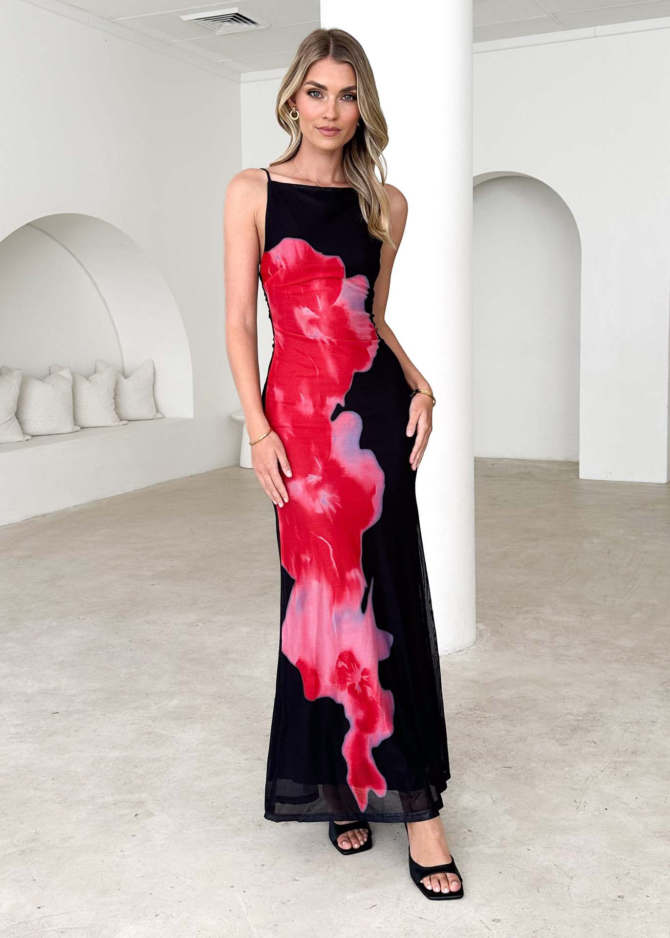 European and American spring and summer new women s decoration slim suspender contrast floral print dress long skirt women S
