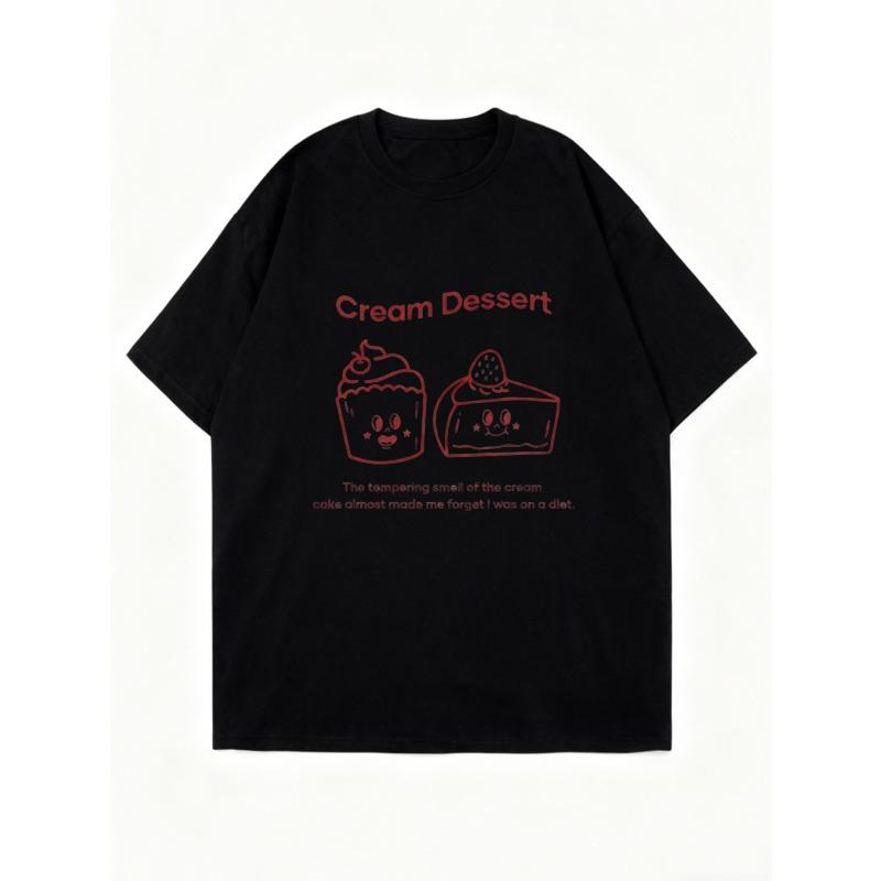 Oversized T Shirt Black Cream Dessert Cupcake And Cake Print With Funny Quote Casual Wear For Women Summer Outfits Streetwear Fashion