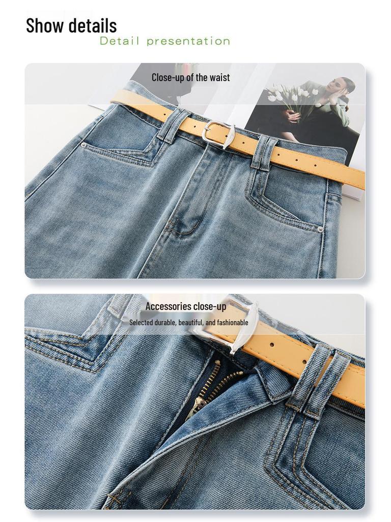 Summer 2025 Women's High-Waist Blue Denim Midi Skirt - Slimming A-Line for Pear-Shaped Bodies