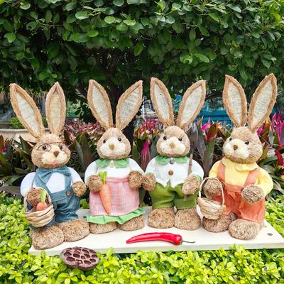 1/2PCS Height 35cm Easter Cute Straw Bunny Decoration Rustic Home Decoration Party Desktop Decorations Handmade Decorations
