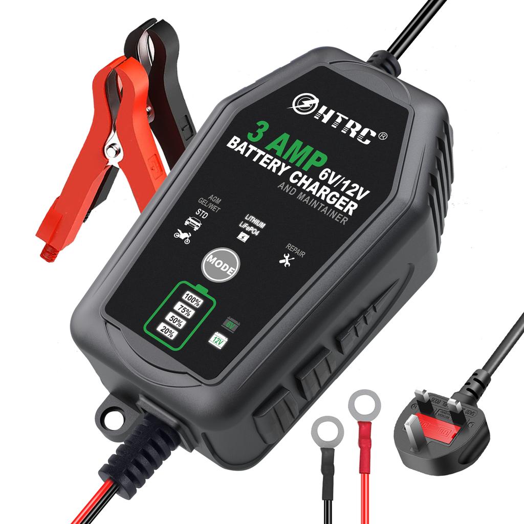 6V/12V 3A Smart Battery Charger for Car Automatic Float Charger Motorcycle Lawn Mower Tractor Lead-acid AGM GEL Toy Battery