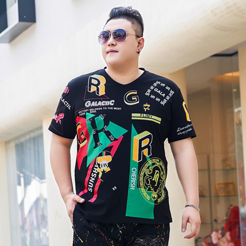 Fat Men's Plus Size Plus Size Short-sleeved T-shirt Fat Man Printed Half-sleeved Youth T-shirt Top Summer Wear XXXXXL