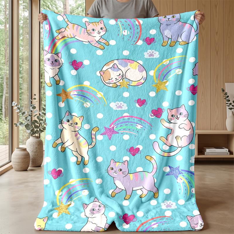 Rainbow Cat Fantasy 3 Theme Blanket Lightweight Warm Flannel Blanket Decorative Throw Blanket for Home Decoration