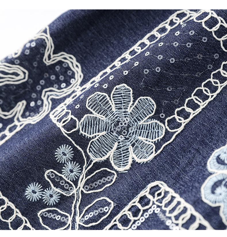 High-Quality French Retro Sequin Embroidered Denim Skirt Dress for Women