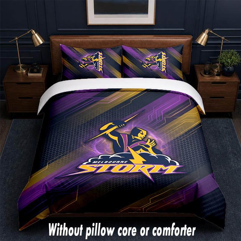 Melbourne Storm Design Bed Bedding Set 1 Duvet Cover + 2 Pillowcases Soft Breathable Household Bed Linens