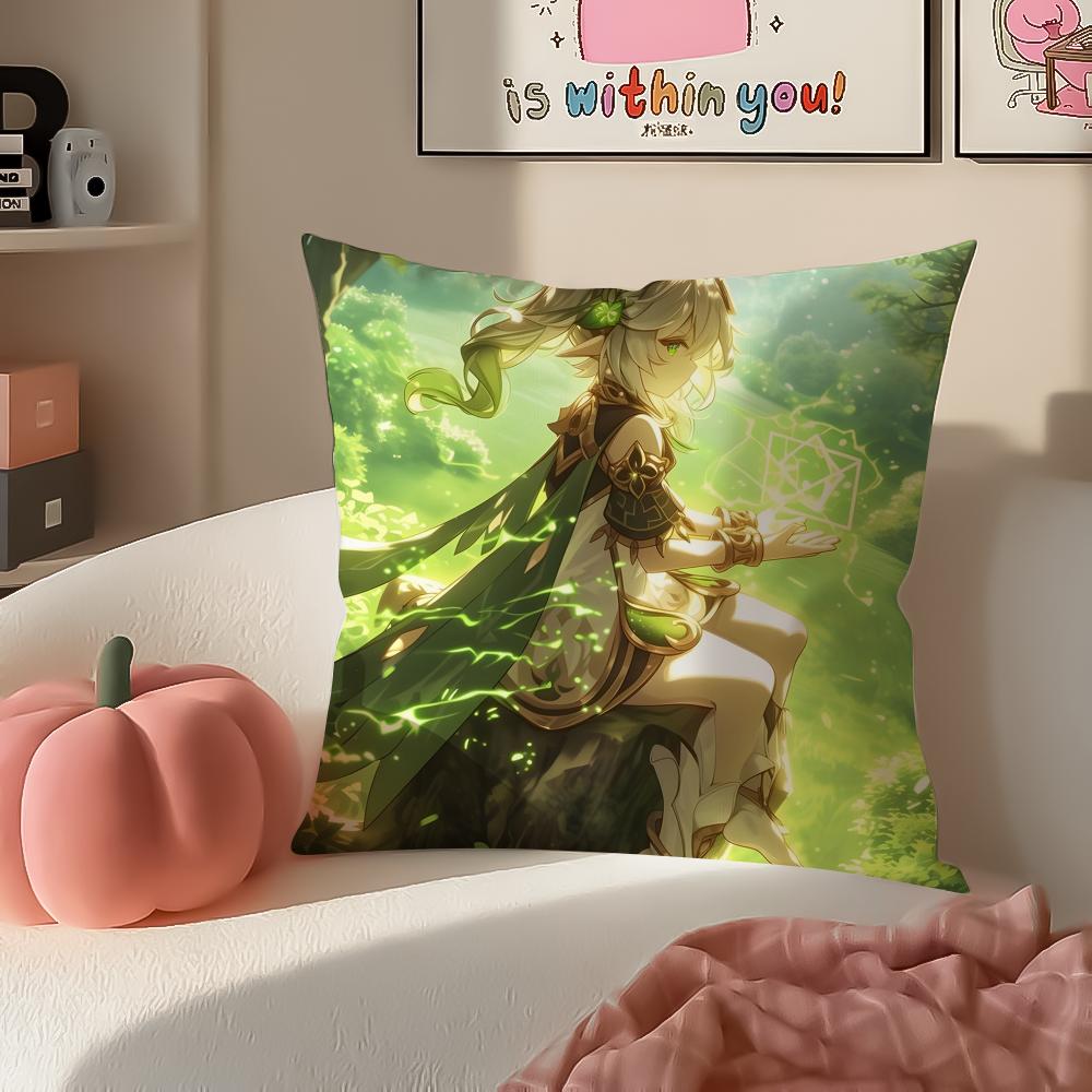 Genshin Nahida Cushion Cover Pillowcase Short Plush Invisible zipper Room Sofa Cushion Cover