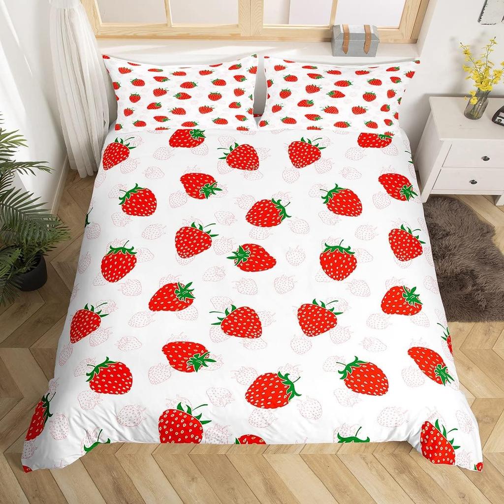 Strawbery Soft Duvet Cover Kawai Strawbery Beding Set for Children Kids Young Boys Young Girls Lovely Swet Fruits Theme Warm Comforter Cover Twin Quen