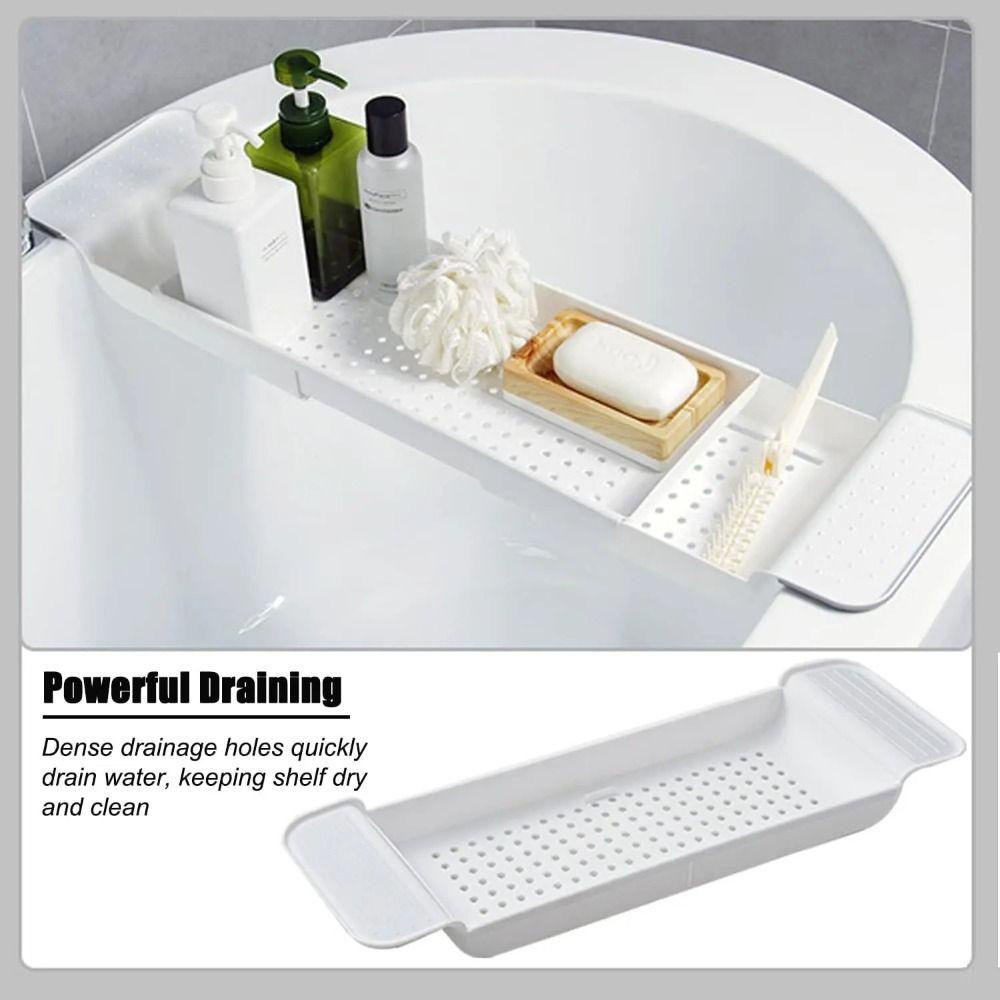 Anti-Slip Design Extendable Bathtub Rack Built-in Phone Holder Over Bath Tub Shelf Bathroom Use