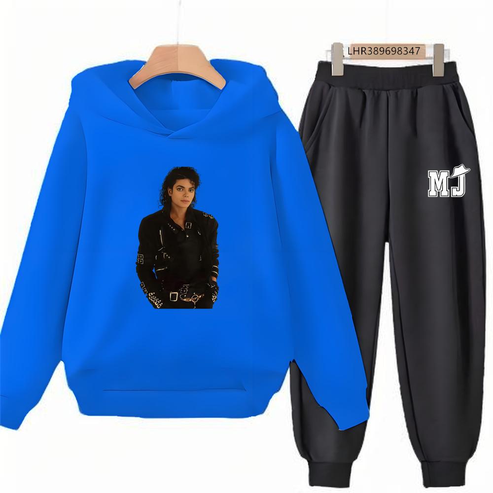 TZWYChildren's Hoodie+Pants Suit Black 3-12 Years Girl Sweatshirt Sets Boys Pants Suits Michael Jackson Printing Autumn Clothing