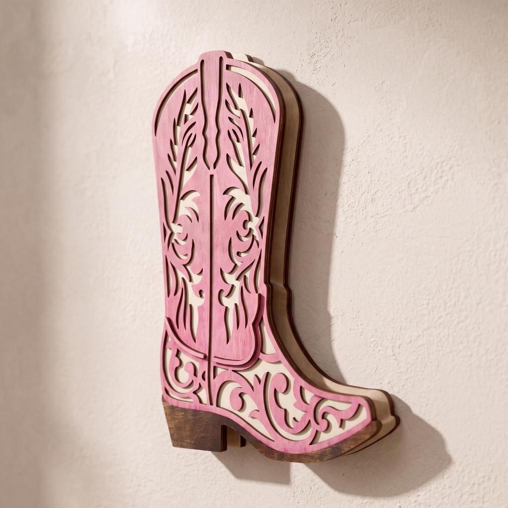 Rustic Wooden Boot Vase with Hanging Hook Vintage-Inspired Cowboy