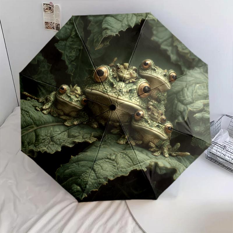 frog pattern, automatic folding umbrella, portable and foldable design, 8 ribs, a Christmas or birthday gift.