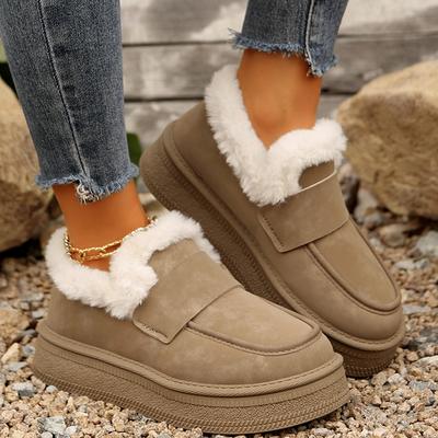 Damen 2024 Faux-Wildleder Plateau Schneestiefel Rutschfest Warm Plüsch Knöchel Stiefeletten Mujer Casual Dicke Sohle Baumwollgepolsterte Schuhe Weiblich