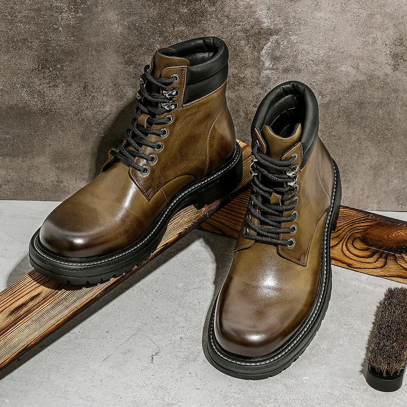 Locomotive Boots Men'S Tooling Boots Cowhide Outdoor Retro Platform Martin Boots British Men'S Models