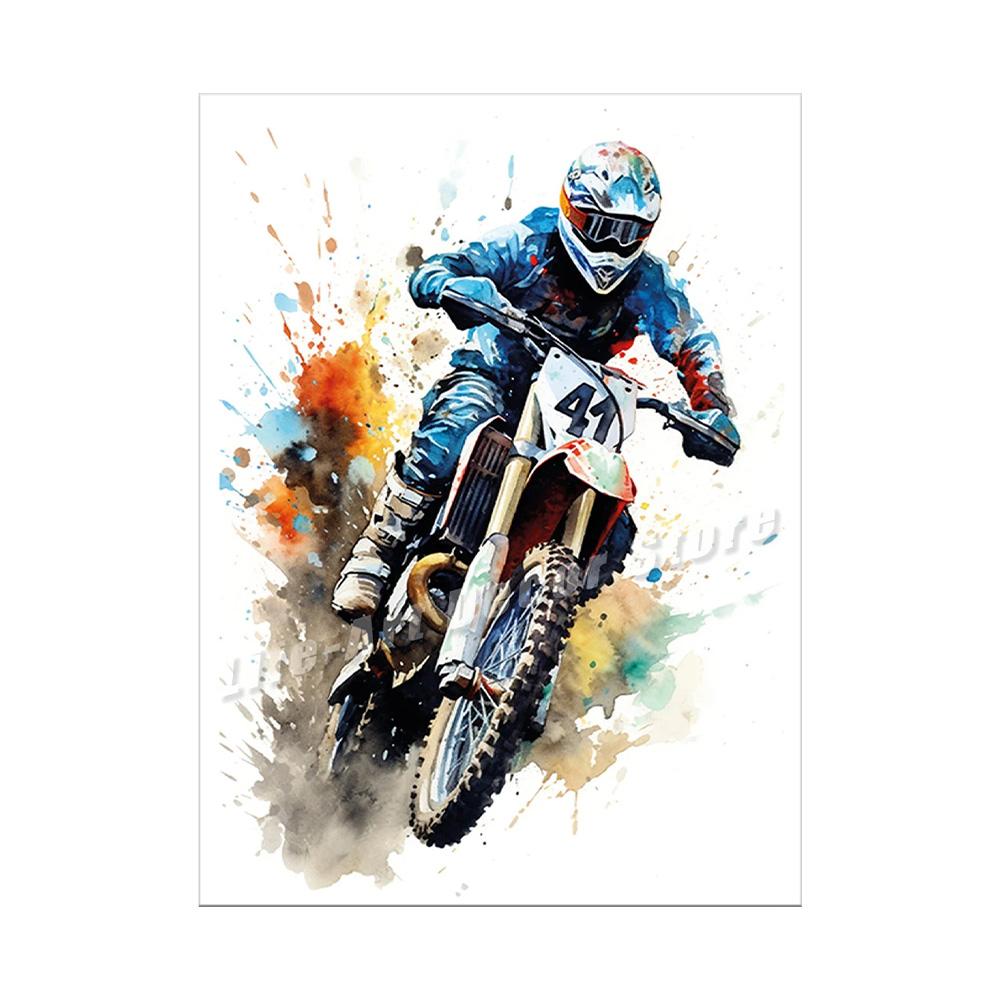 Watercolour Dirt Bike Motocross Posters Prints Canvas Painting Motorcycle Motorbike Wall Picture for Room Home Decor Biker Gift