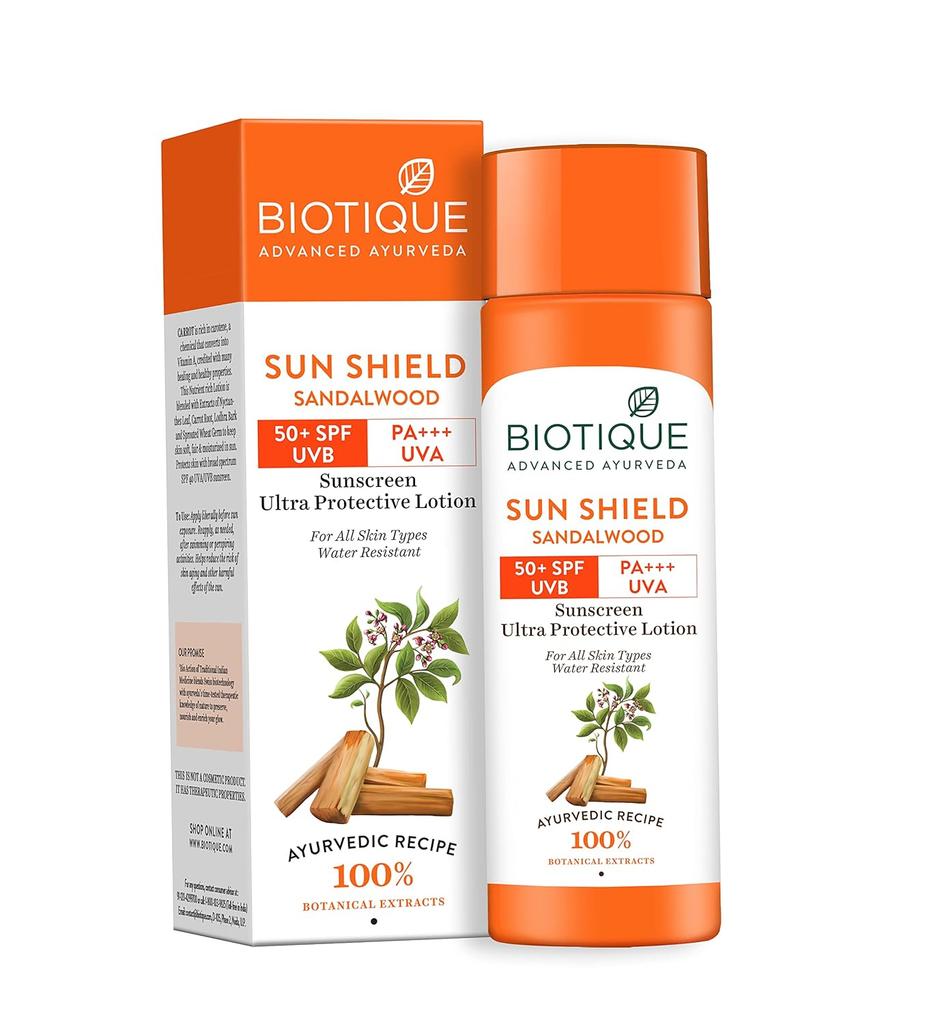 Biotique Bio Sandalwood Sunscreen SPF 50+ Face Lotion 190ml – Ultra Soothing, Water Resistant, Natural Protection