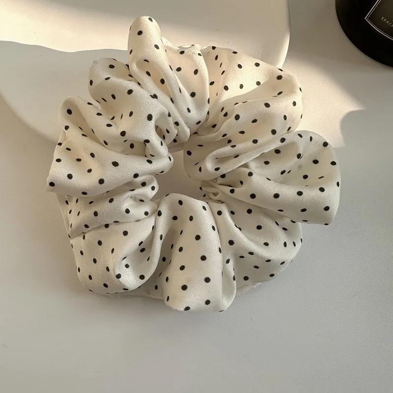Mode Coréenne Points Satin Scrunchies Pour Femmes Blancs Grands Élastiques Cheveux Soie Attache Cheveux Filles Noir Support Queue de Cheval Corde à Cheveux