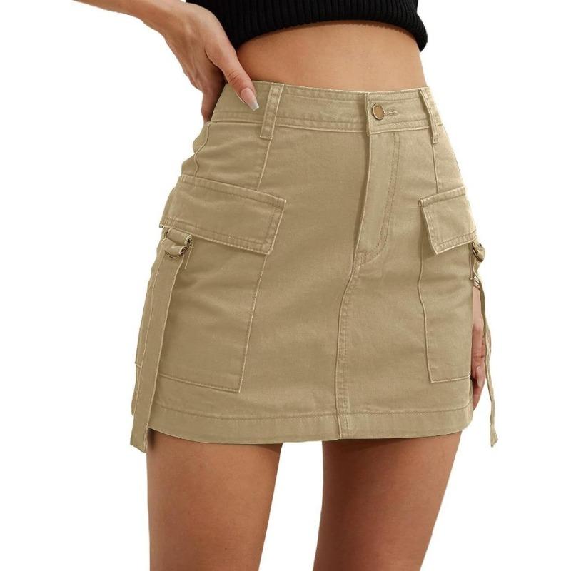 Fashion Summer Women's Short Cargo Skirts Pockets Solid Color Mini Casual Hip Lift Ladies Skirts Ladies Elegant Slim Fit Clothing