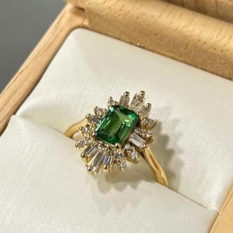 Gold Green Zircon Women's Ring Wear Square Diamond Accessories