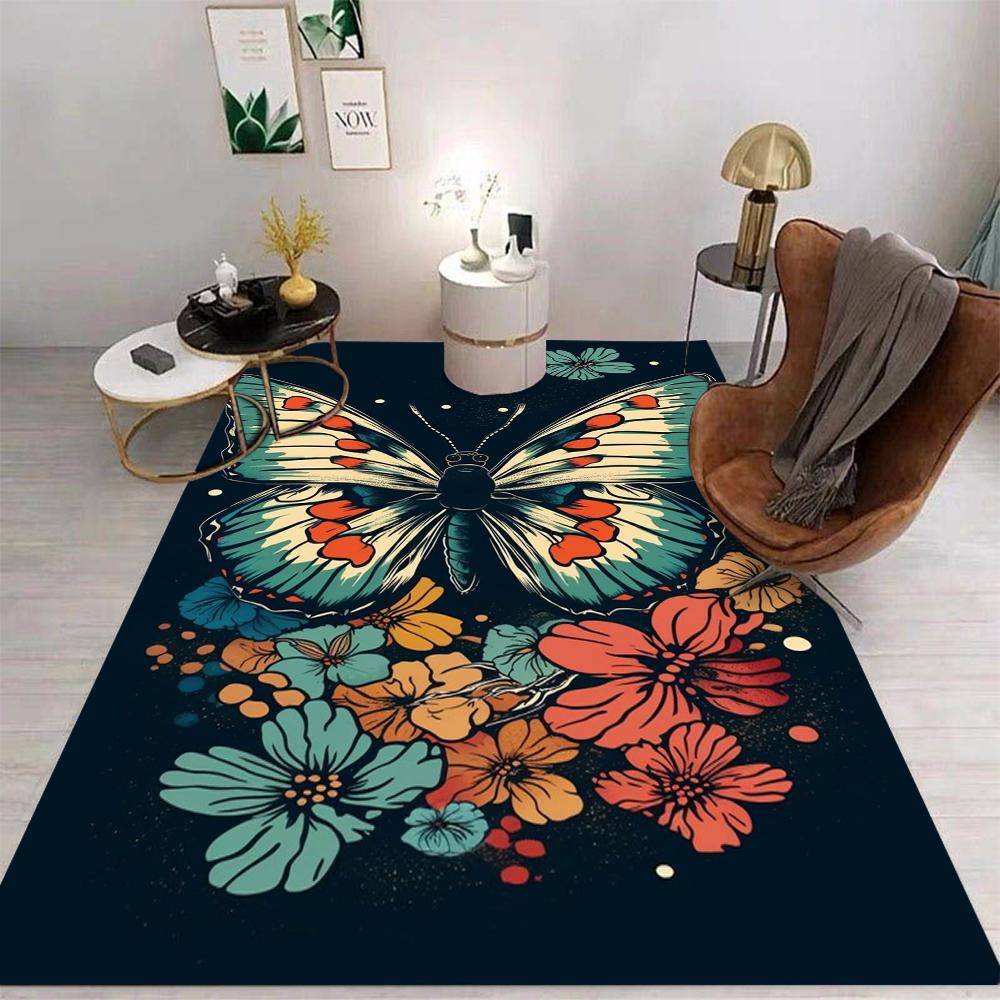 Vintage Floral Butterfly Ink Style Carpet Carpets for Bed Room Washroom Floor Mat Rugs for Living Room Chair Living Room Rug