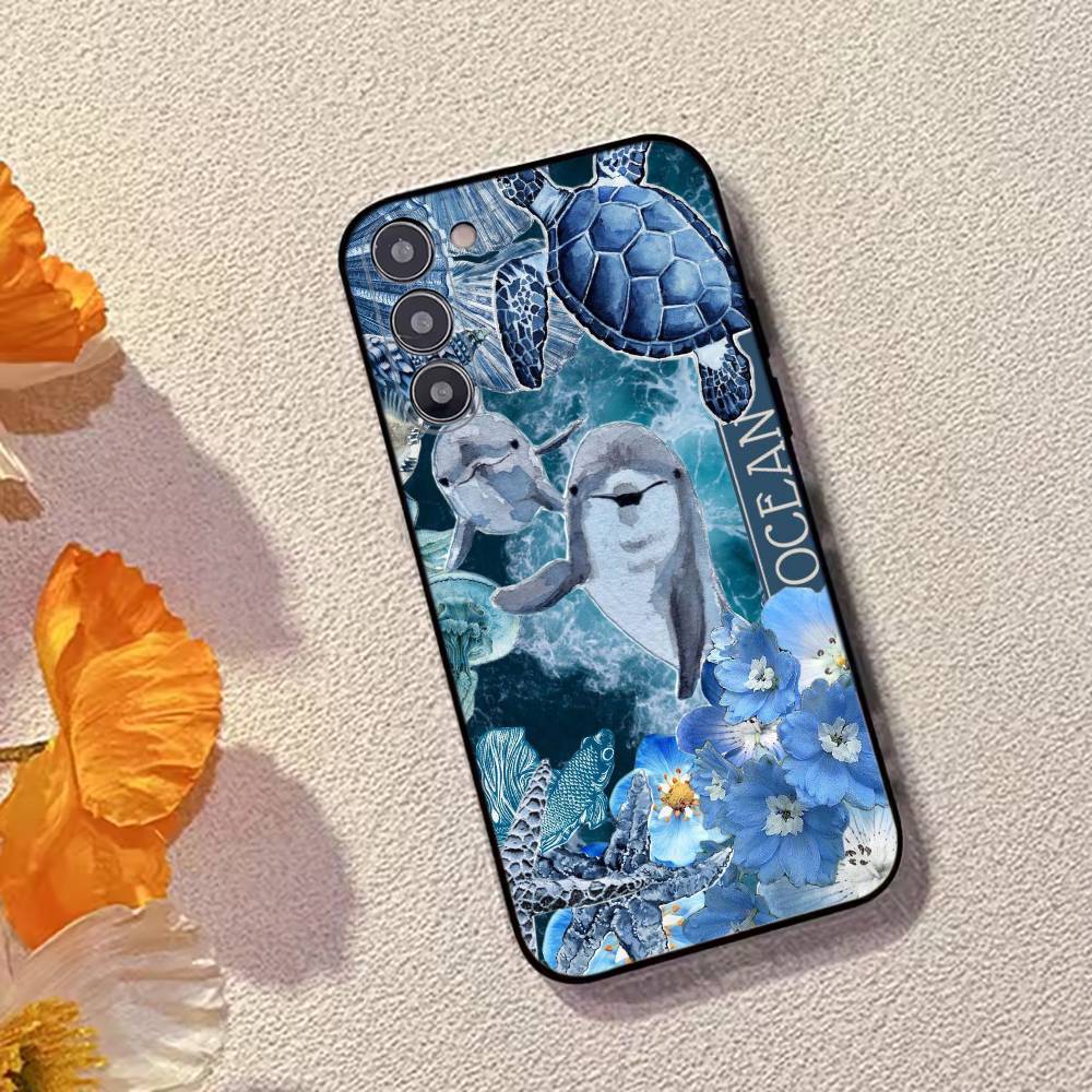 C-Cool Blue O-Ocean Retro Phone Case For Samsung Galaxy A73,A72,A71,A70,A53,A52,A51,Others Soft Black Cover