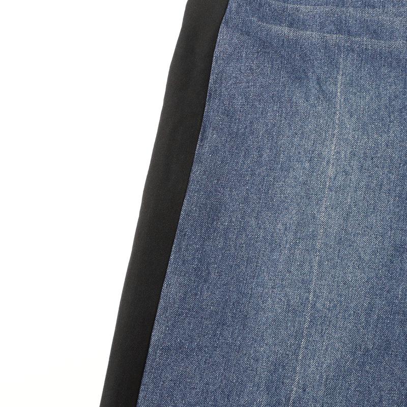 Retro Hong Kong Style Low-Waist Straight Denim Skirt with Front Slit and Contrast Splicing - Women's 2025 Spring Collection