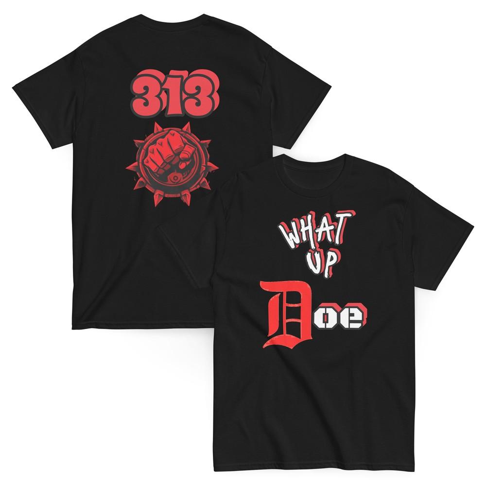 

What Up Doe Detroit Tee, Classic Unisex Shirt, Red Trim, Custom Detroit 313 Tee M