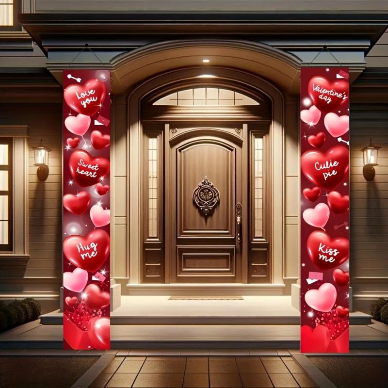 2/4pcs Valentine'S Day Polyester Porch Banners,12x70.8 inch Heart&Cupcake Design,Love Hanging Decor for Home,Wedding,Anniversary