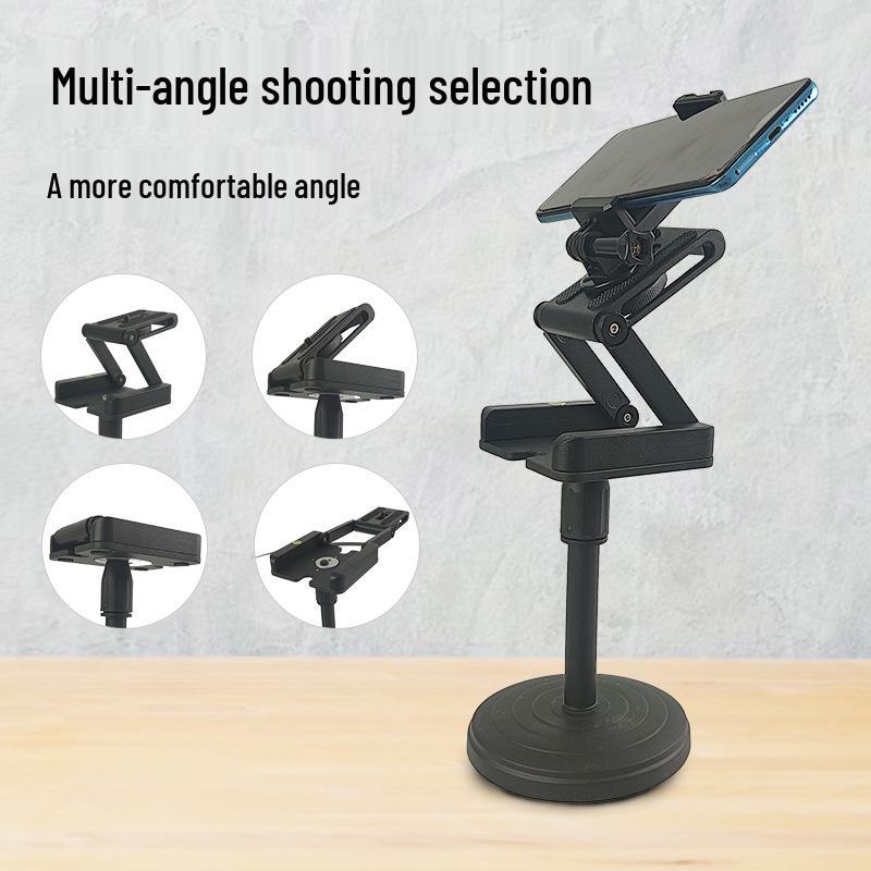 Telescopic Phone Stand with Strong Clamp for Live Broadcasts and Overhead Food Photography, Includes Fill Light