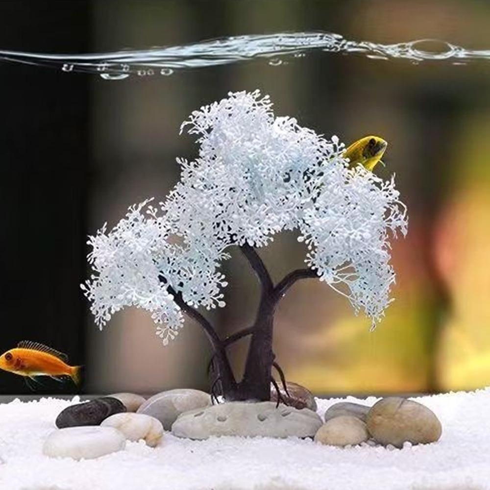 Realistic Aquarium Cherry Blossom Plastic Landscape Tree Fish Tank Ornament  Pet Accessories